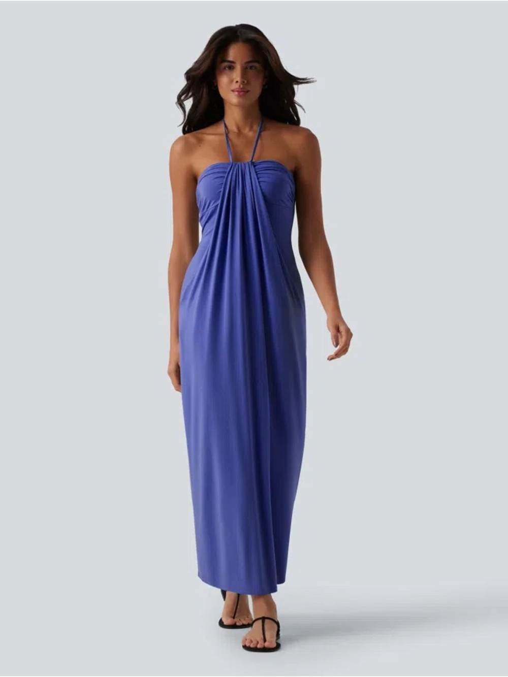 HALARA Halter Tie Back Maxi Dress with Pockets